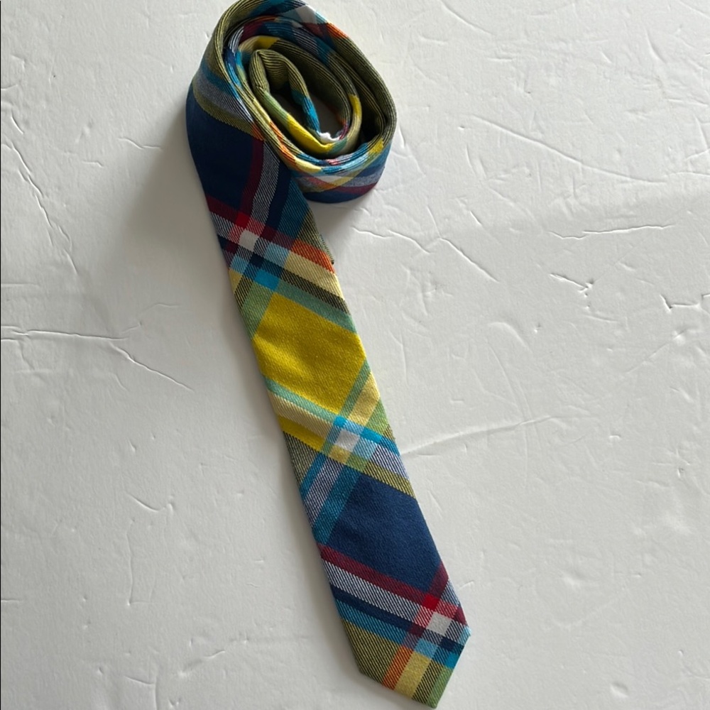 Original Penguin Vibrant Plaid Tie in Yellow, Blue, and Red